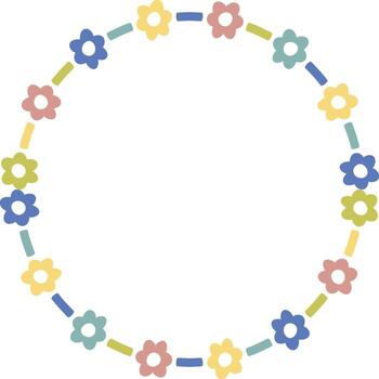 Wreath frame with colorful flower elements. Trendy graphic template. Cute empty frame box. vector