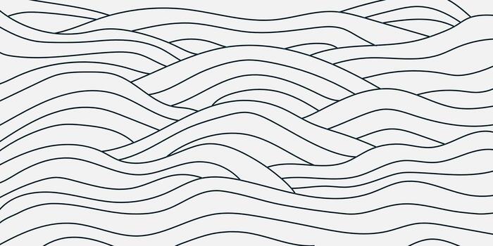 Minimalist background with hand-drawn black and white wavy lines creating an abstract pattern of rolling hills and sea waves vector