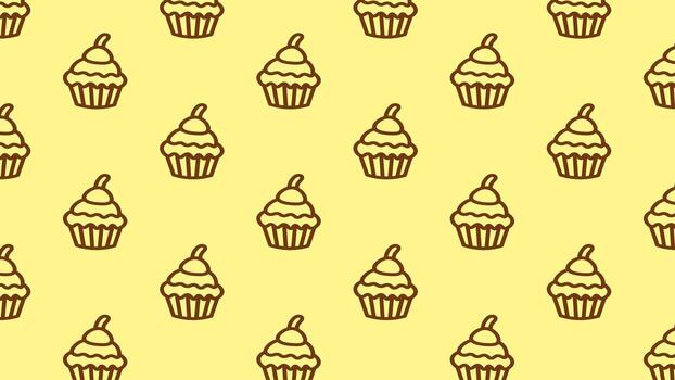 Adorable Cupcake Pattern on Yellow Background A Delightful Design for Various Applications vector