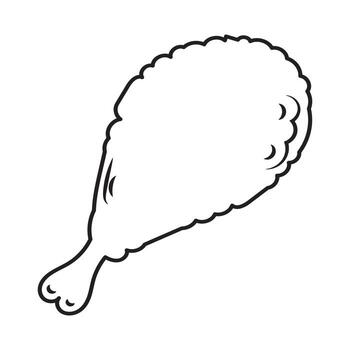 Crispy fried chicken drumstick icon in a simple black and white outline style. A graphic element for fast food menus or pattern designs vector