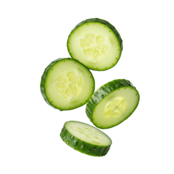 en stänga upp se av fyra gurka skivor med en transparent bakgrund som visar deras texturer och Färg png