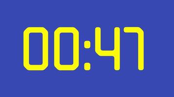 50 second countdown timer watch with yellow digital numbers on calming blue background ideal for presentations, websites, social media and digital themes video