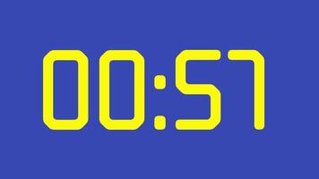 1 minut nedräkning timer Kolla på med gul digital tal på lugnande blå bakgrund idealisk för presentationer, webbplatser, social media och digital teman video