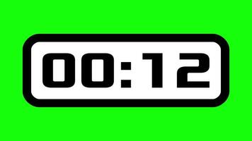 15 second countdown timer with digital clock display on green background suitable for for deadlines, helpful for time management concepts in presentations, websites, or social media video