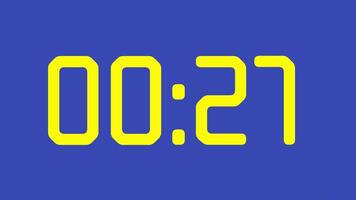 30 second countdown timer watch with yellow digital numbers on calming blue background ideal for presentations, websites, social media and digital themes video