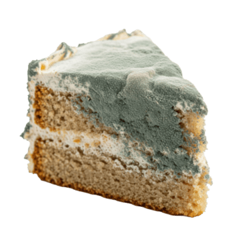 vicino su di un' ammuffito torta fetta con Due strati di torta e glassa su un' trasparente sfondo png