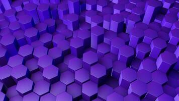 Dense, hexagonal columns in shades of purple rise and fall through a fluid, rhythmic motion. This abstract animation illustrates data flow and technology in a captivating manner. video
