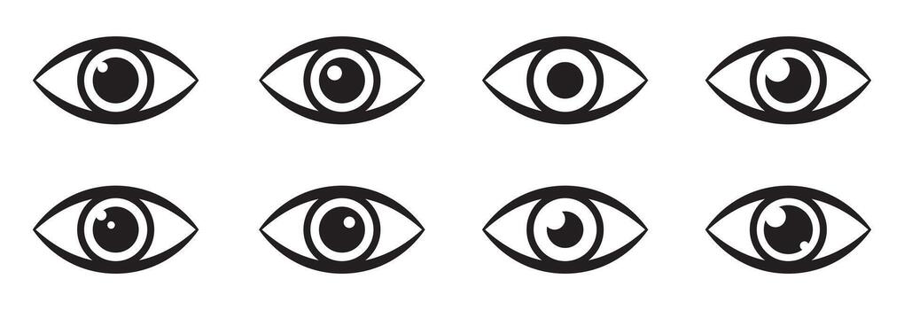 Eye Icon Set - Eyeball and Vision Symbols, Observation and View Symbols Set. vector