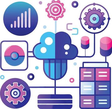 un nube con varios íconos y datos vector