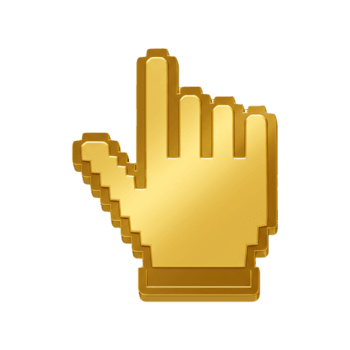 glimmend gouden korrelig hand- cursor icoon wijzend op selectie of Klik actie Aan een duidelijk canvas png