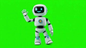 amigáveis ai robô acenando mão em verde tela video