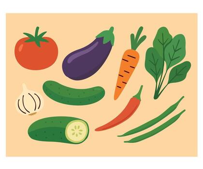 Group of Vegetables Arranged on Yellow Background vector