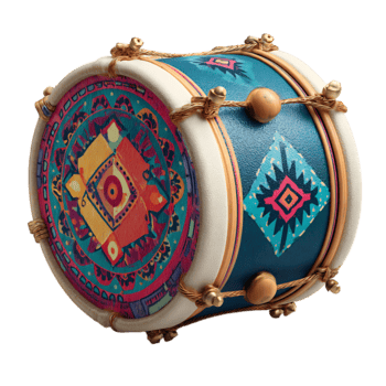 Decorative Hand Drum with Intricate Geometric Patterns and Gold Hardware png