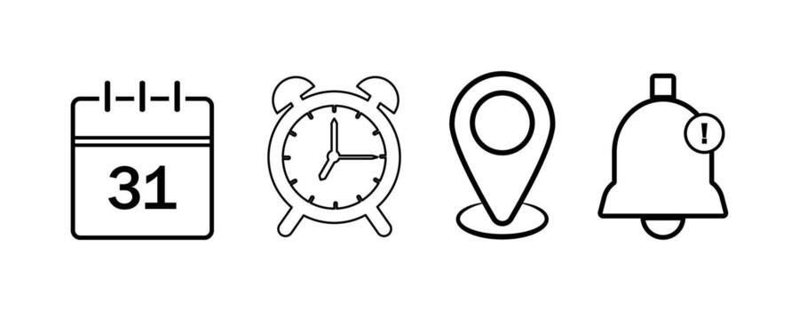 A set of icons that include a clock, alarm, and a calendar vector