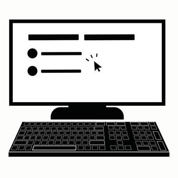 un computadora monitor con un ratón y teclado en eso vector