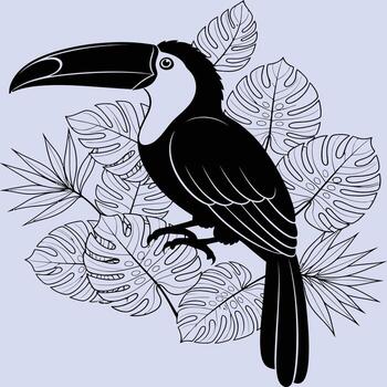 toucan bird on the branch with leaves vector