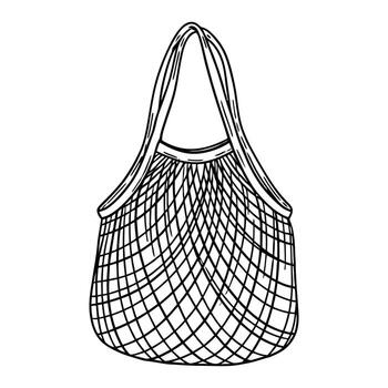 Hand Drawn Sketch of a Mesh Shopping Bag mesh bag string bag vector