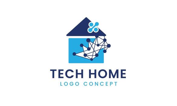 Modern Tech Home Logo Concept with Abstract House and Network Icon. Futuristic Logo for Smart Home and Technology Branding Modern Icon Design Featuring Connectivity, Network vector