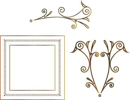 a set of vintage frames for graphic art and design, frames with a golden gradient, clipart on a white background, retro abstract elements vector