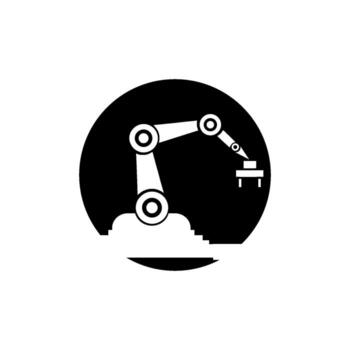 Black silhouette of a robot arm icon with a clean, simple design. vector