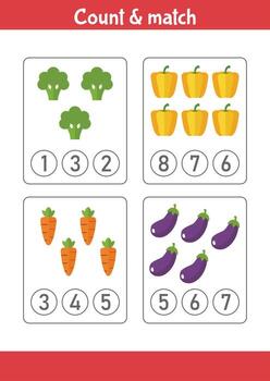 Count the colorful vegetables in each box and circle the correct matching number vector