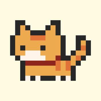 Pixel art of a cute kitten on a white background. Retro illustration of a pixel cat on a light background. vector