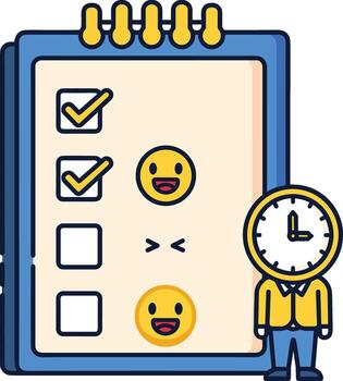Checklist with smiley face and clock icon vector