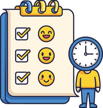 Checklist with smiley faces and clock icon vector