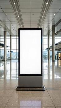 Blank billboard in airport terminal for advertisement photo