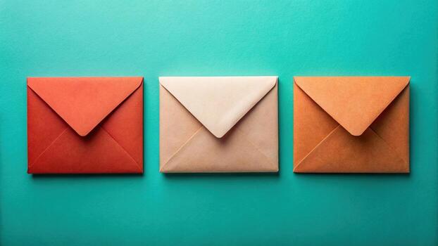 Three colorful envelopes on a turquoise surface photo