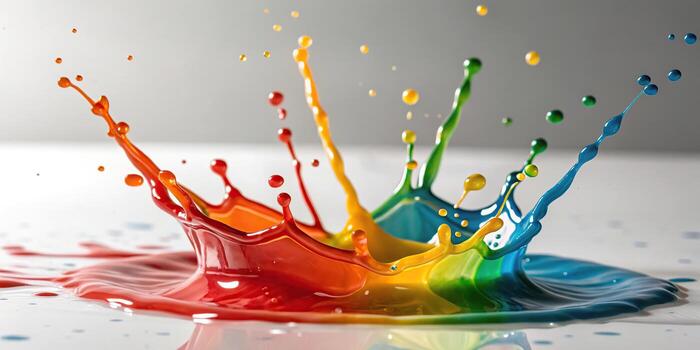 3D Colorful paint splash with rainbow colors isolated on white background. photo