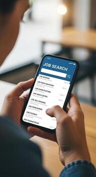 Man using smartphone for job search online photo