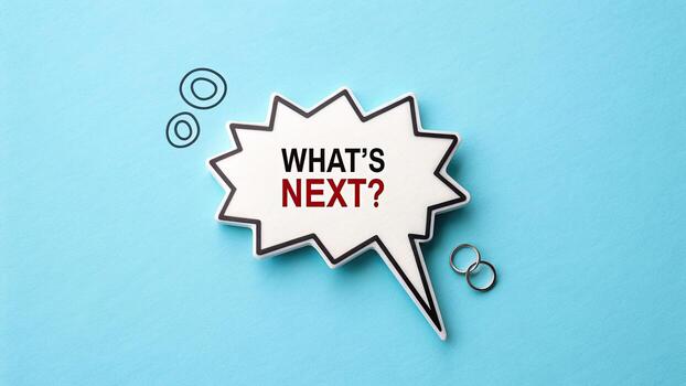 Whats next speech bubble on blue background photo