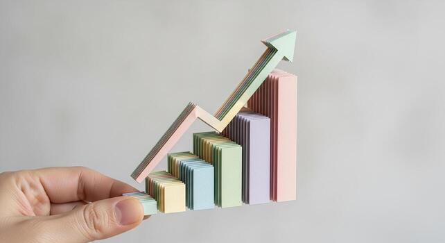 Hand holding a paper graph with an arrow showing business growth photo