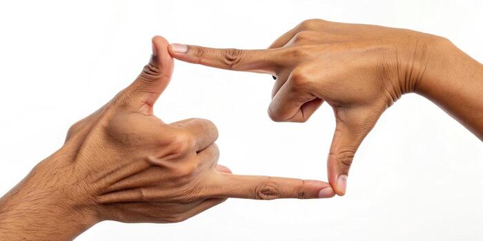 Hands framing square shape isolated on white background. photo
