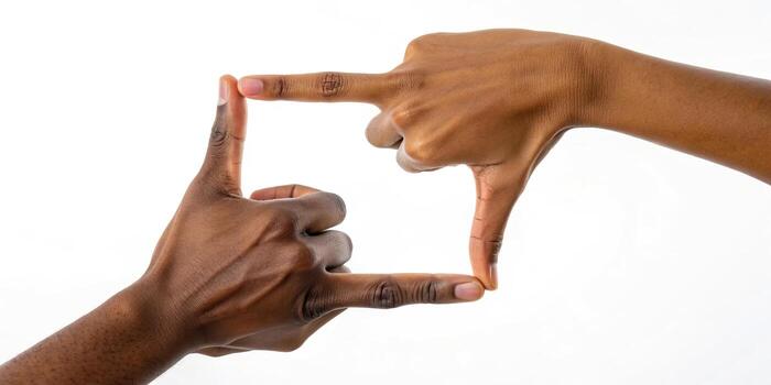 Hands framing a shape isolated on white background photo
