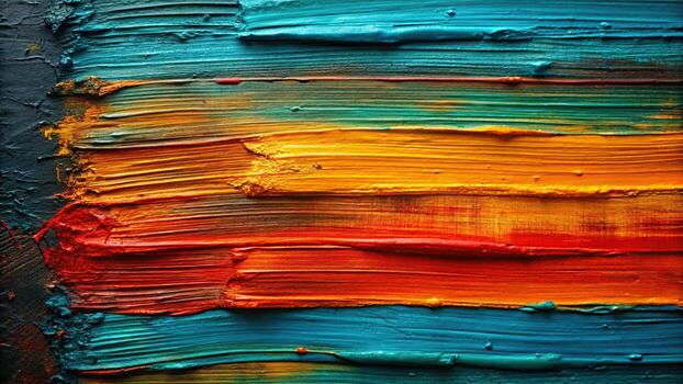 Abstract colorful paint strokes on dark canvas photo
