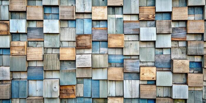Wooden cube blocks arranged as a wall panel photo
