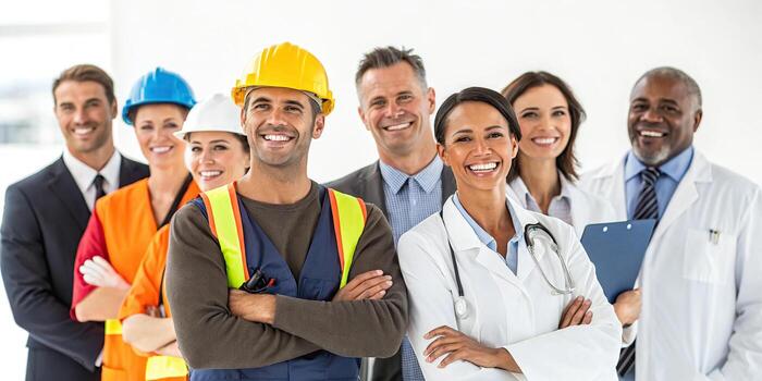 Group of diverse professionals smiling at camera photo