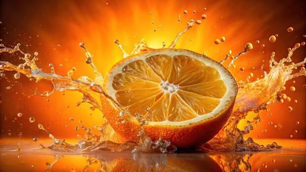 Fresh orange slice with water splash effect photo