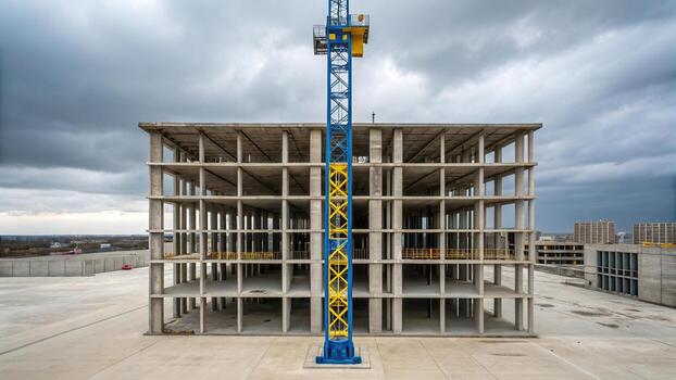 Construction site with crane and building frame photo