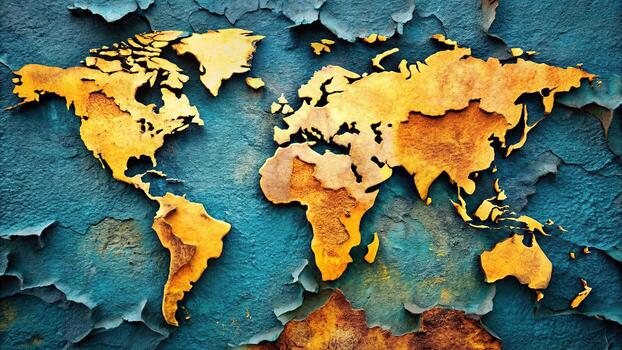 World map on cracked paint background texture photo