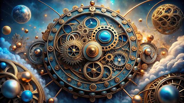 Steampunk clockwork mechanism with gears and cogs photo