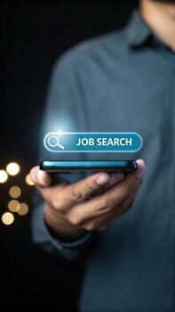 Job search on smartphone with dark background photo