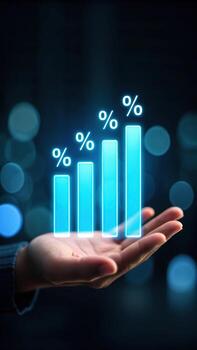 Hand holding a bar graph showing percentage increase photo