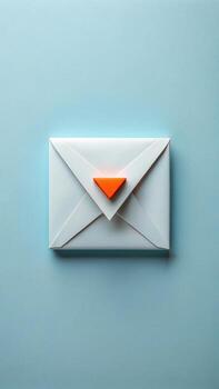 White paper envelope with orange triangle on blue photo