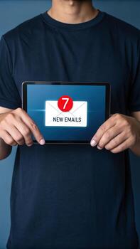 Man holding tablet with new email notification photo