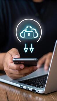 Person using cloud storage service on mobile phone photo