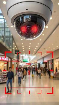 Security camera scanning people in shopping mall photo