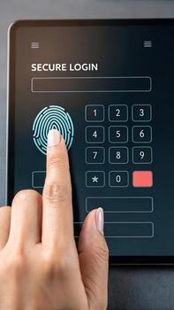 Secure login on tablet with fingerprint scan photo